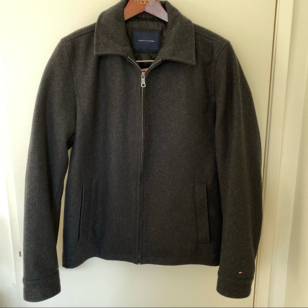 🎉HP🎉 Tommy Hilfiger men’s black wool & polyester zip up jacket size small